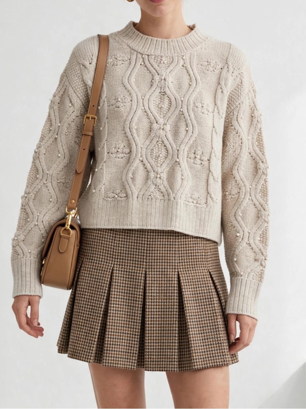 NWT American Eagle AE Snow Stopper Sweater - Oatmeal Pearl Cable Knit - Small